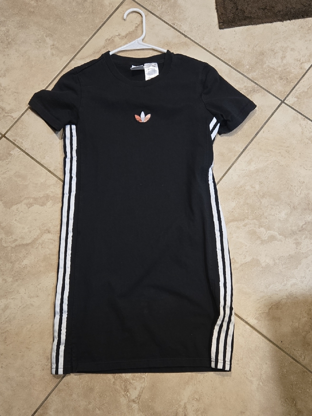 adidas Black Mini Dress with White Side Stripes and Pink Trefoil